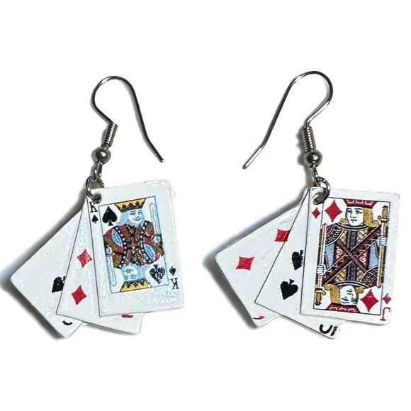 Poker Playing Cards Dangle Earrings | Fun & Unique Statement Jewelry - Picture 1 of 17